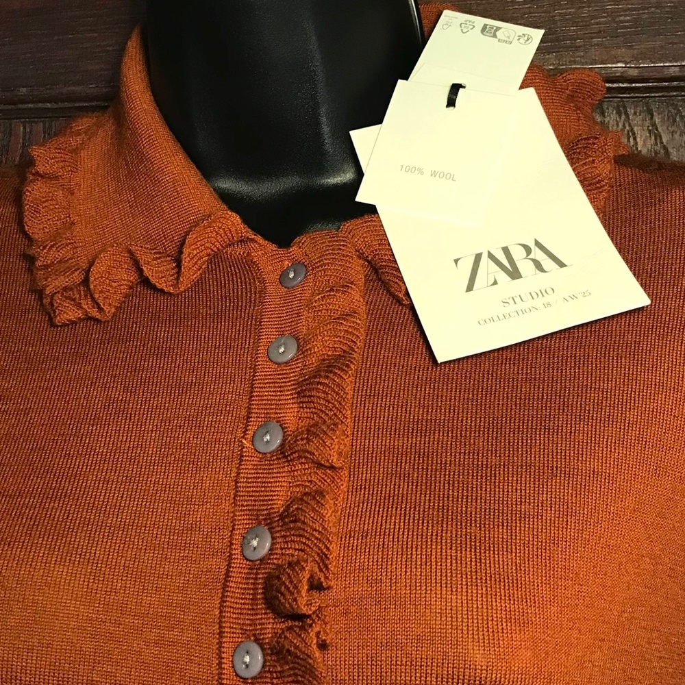 Zara Rust Ruffle-Trim Button Cardigan - Picture 9 of 15